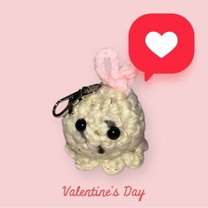 Tiny Ghost Pet Key Chain | Crochet | Handmade. Color: beige. New.